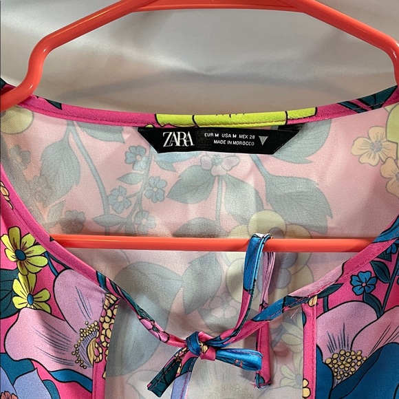 Zara Pink Floral Tie-Front Blouse - Picture 2 of 10